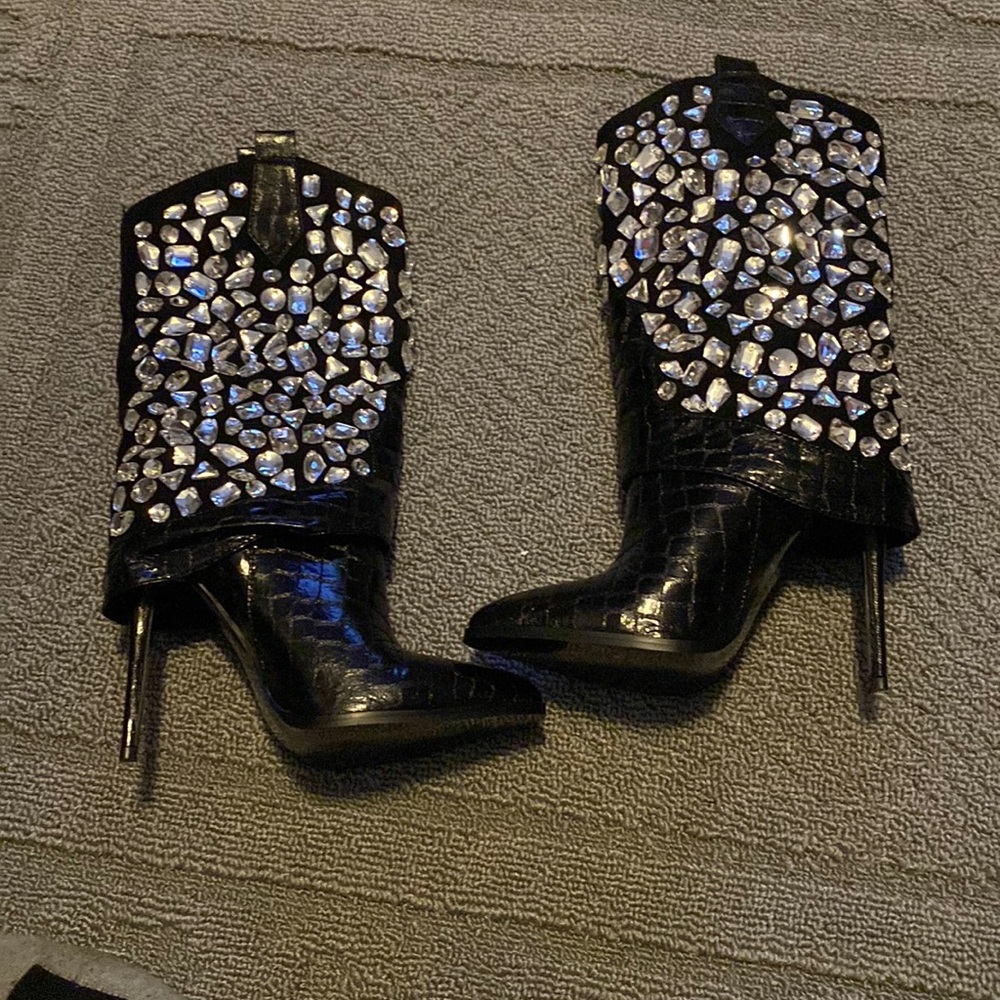 Black crystal embellished bootie